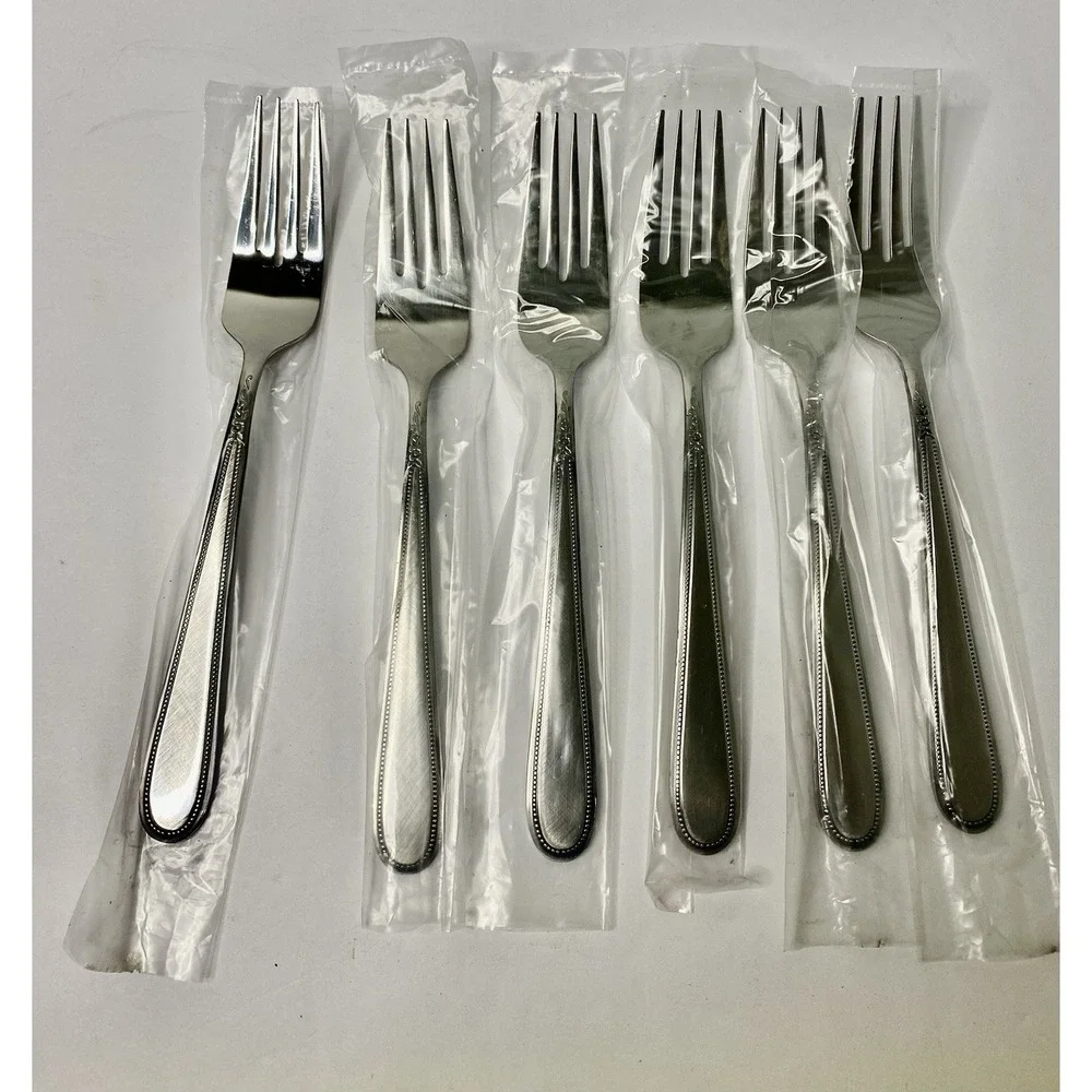 Stanley Roberts Rogers Beaded Elegance Stainless Flatware 6 Dinner Forks Korea
